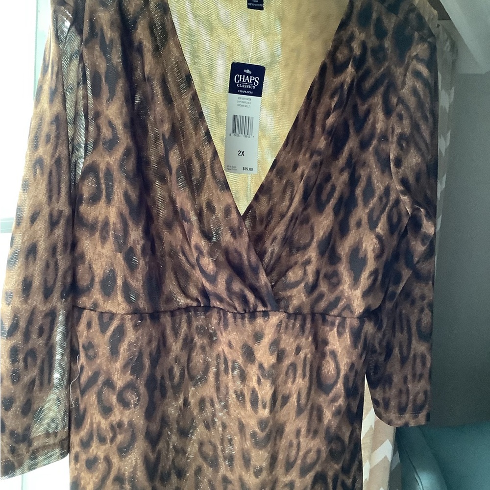 Chaps Brown Animal Print V-Neck Top